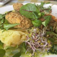 Wiosenne Mielone - Soy minced meat cutlets with mashed potatoes and sour cabbage with dill and cracklings  at Kuchnia PoWolność in Poznan