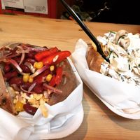 Mexican and Mushroom with Sour cream potatoes.  at The Baked Potato Shop in Edinburgh
