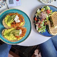 Salmon and tofu sandwich on the left, and vegan chicken panini on the right at Plant B in Antwerpen