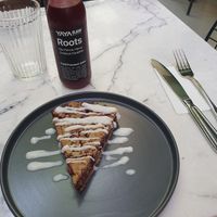 Beetroot, pomegrenade, curcuma, black pepper juice and a cherry crumble. at YayaRaw in Izmir