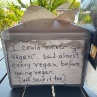 Cute vegan messages and laminated cards at the tables. Good propaganda for our non vegan friends 🙃  at Herbivores in Kailua Kona