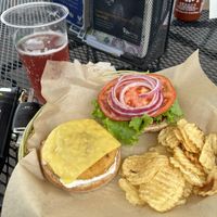 Chick’n sandwich with chicken & a kombucha!  at Herbivores in Kailua Kona