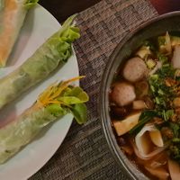 Fresh spring rolls and noodle soup at Goodsouls Kitchen in Chiang Mai