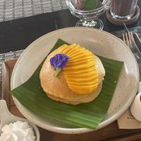 Banana pancakes with mango, syrup, cream & ice cream and an iced chocolate   at Goodsouls Kitchen in Chiang Mai