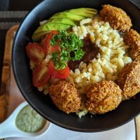 falafel on bed of potato at Goodsouls Kitchen in Chiang Mai