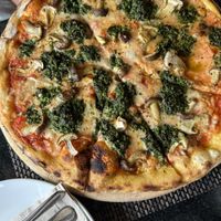 Mushroom pizza with pestoo  at Goodsouls Kitchen in Chiang Mai