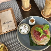 Seeded pancakes with jam  at Goodsouls Kitchen in Chiang Mai