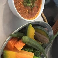 Some kind of chili dip with steamed veggies  at Goodsouls Kitchen in Chiang Mai