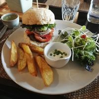 Mushroom Burger (comes with potato fries and salad) at Goodsouls Kitchen in Chiang Mai