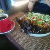 Scrambled tofu with coffee at Goodsouls Kitchen in Chiang Mai