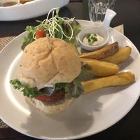 Beetroot burger and fries.  at Goodsouls Kitchen in Chiang Mai