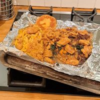 reheating mac n cheese, dumpling, seasoned rice w/ peas, southern fried jackfruit at Deserted Cactus in South East London