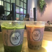 Matcha and rose almond milk bubble teas. at Alfred Tea Room - Shinjuku in Tokyo