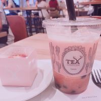 Vegan shortcake and almond milk rose milk tea  at Alfred Tea Room - Shinjuku in Tokyo