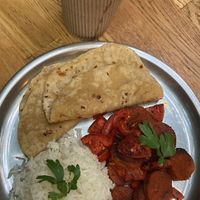 Sucuk tava and rosewater lemonade at Govinda Cafe - Mecidiyekoy in Istanbul