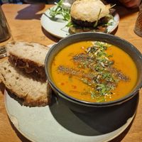 Pumpkin carrot soup at Het Strand - The Strand in Leuven