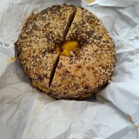 FAKIN' EGG & CHEZ
$10.99
(Toasted everything bagel, two vegan eggs, vegan cheddar cheese, fakin bacon, ketchup) at Grounded for Life Cafe in Clinton