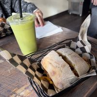 Cheeze Steak with mango smoothie   at Grounded for Life Cafe in Clinton