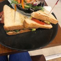 Vegan toastie w/ avocado + tomato   at Whispers Cafe in Parramatta