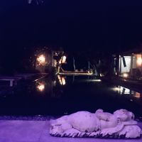 Poolside view from the restaurant at Aquaria Eco Resort in Manggis