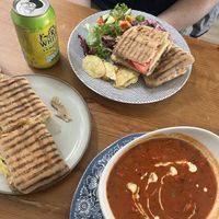 Paninis x 2 and a basil tomato soup  at Sundowners in Exmouth