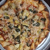 Vegan pizza with pretzel crust at Pretzel and Pizza Creations in Hagerstown