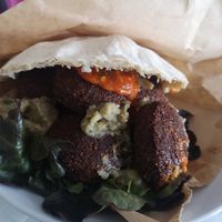 Falafel sandwich with babaganoush and harissa sauce 🌶️ at The Falafelist in Chiang Mai