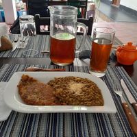 Segundo. Tortilla española vegana, lentejas y topping de fariña at Savia Madre in Tarapoto