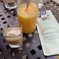 Orange juice and (very spicy) ginger shot  at Die Stulle in Berlin