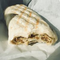 Falafel, hummus & potato wrap at 3 Bees Coffee in San Mateo