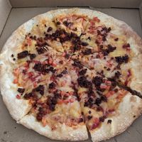 Chorizo and tomato pizza. at Veganos Kitchen in Las Vegas