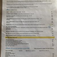 Menu as at Jan 2020 at The Healthy Hub in Ballarat