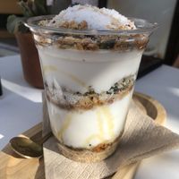 Vegan yogurt with nuts, coconut and agave syrup  at Fresh Yogurt & More in Kos