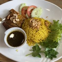 Vegan chicken with yellow rice, 155 baht  at Yes Vegan in Pattaya