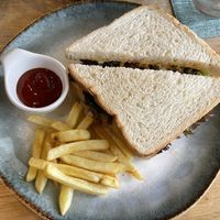 Fried mushroom with vegan cheese sandwich, 155 baht  at Yes Vegan in Pattaya