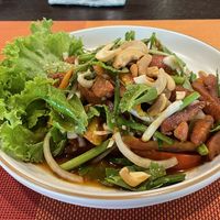 Spicy vegan sausage salad with wasabi, 125 baht  at Yes Vegan in Pattaya