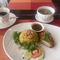 Yellow rice with chicken   at Yes Vegan in Pattaya