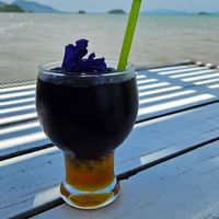 Butterfly Pea Drink with Passionfruit at Pinto Restaurant in Koh Lanta