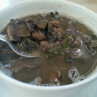 mushroom, onion, bean soup at Pulpa Amor Liquido  in Mexico City