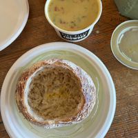vegan chowder with bread bowl   at Pike Place Chowder in Seattle