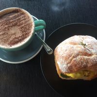 Breaky Ciabatta w/ Coconut Hot Chocolate at Raw Sugar Cafe in Christchurch