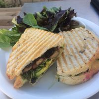 Vegan portobello mushroom sandwich with salad at Cafe Smitten in Bakersfield