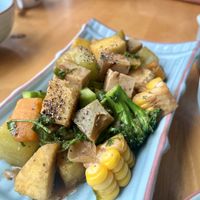 Veg tofu and mock meat dish   at Achi Vegan House in Hanoi