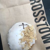 Rhubarb, raspberry and ginger vegan doughnut  at Crosstown Doughnuts - Victoria in London