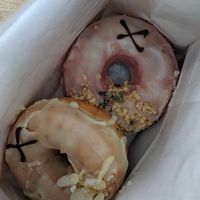 Lemon and thyme & beetroot doughnuts at Crosstown Doughnuts - Victoria in London