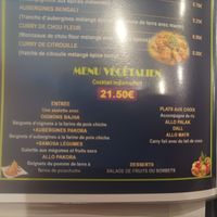 Menu vegan at Krishna in Limoges