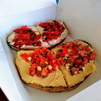 Hummus Bruschetta/Cheeze and Peppers at Kind Bean in Chandler