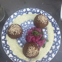 falafel small plate with green tahini   at Shaya Restaurant in New Orleans