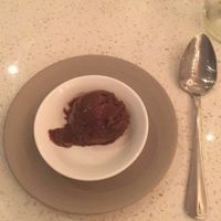 The chocolate sorbet is vegan! And good! at Shaya Restaurant in New Orleans