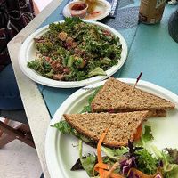 Caesar Salad and Crabless Spread Sandwich. Yummy! at Artichoke & Vine in Boca Raton